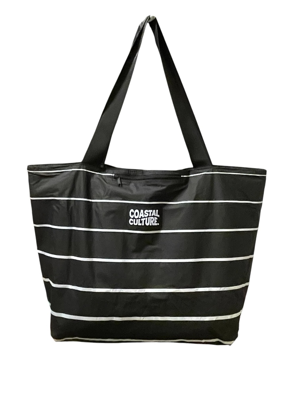 Coastal Culture Black Stripe Tote Bag Zipper Pockets Water-Resistant